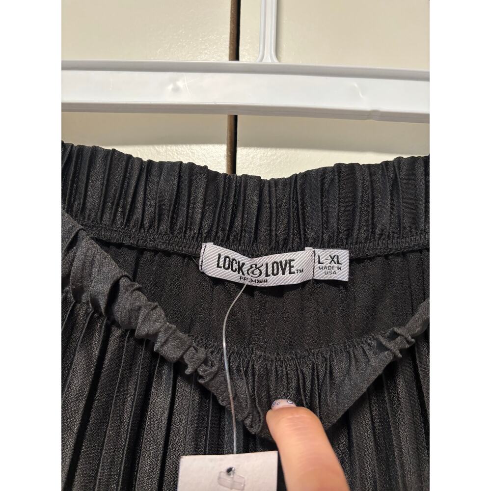 Lock & Love Black Wide Leg Pleated Pants L-XL - Picture 4 of 7